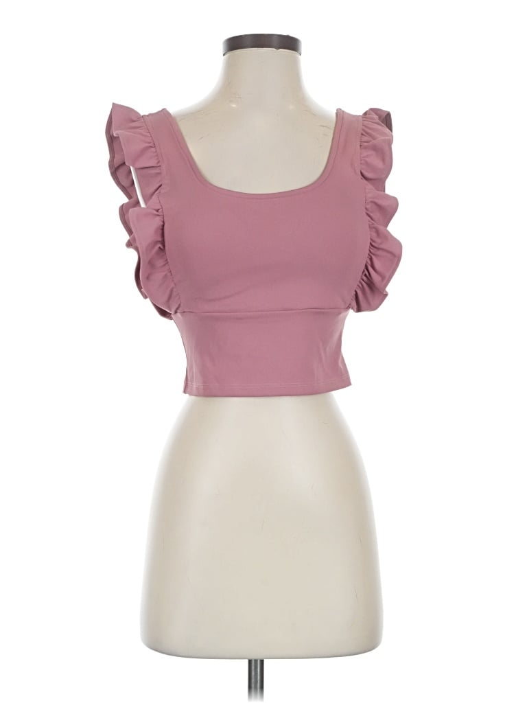 Pre-owned Tcec Short Sleeve Top Pink Ruffles Neckline Tops