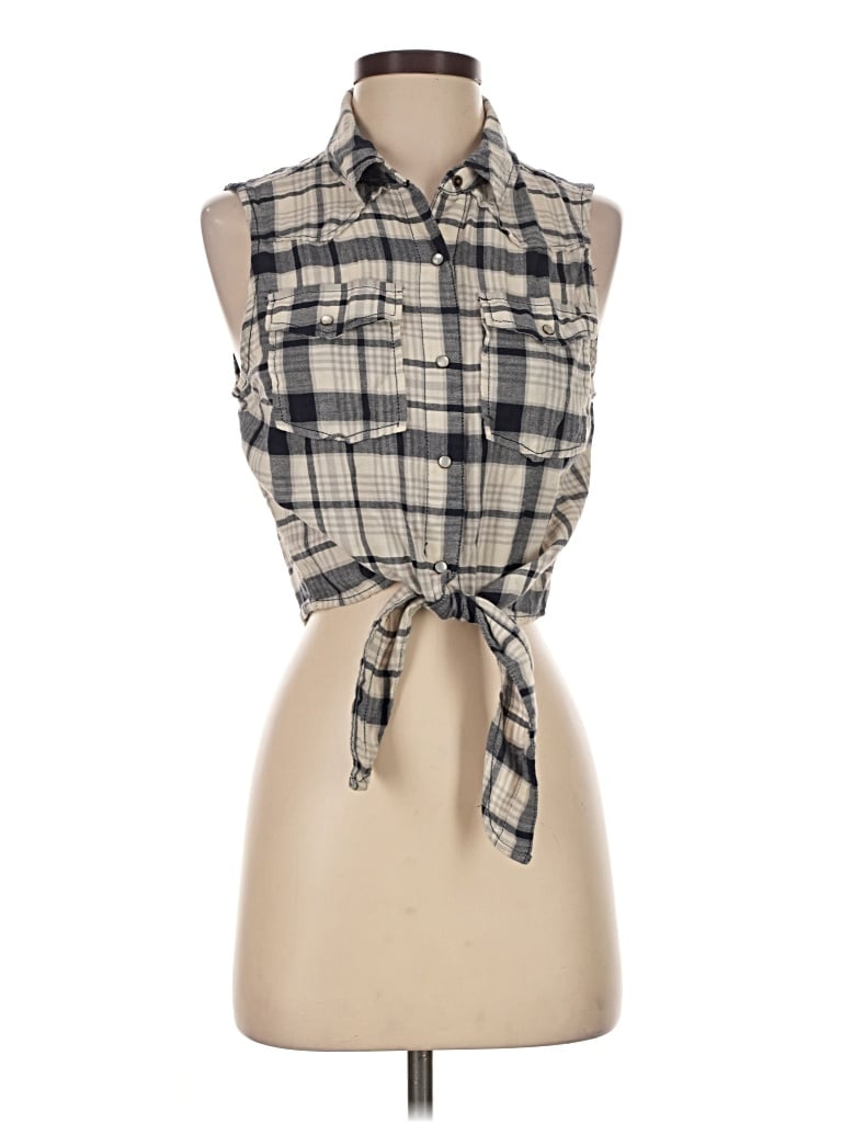 Pre-owned Forever 21 Sleeveless Button Down Shirt In Tan