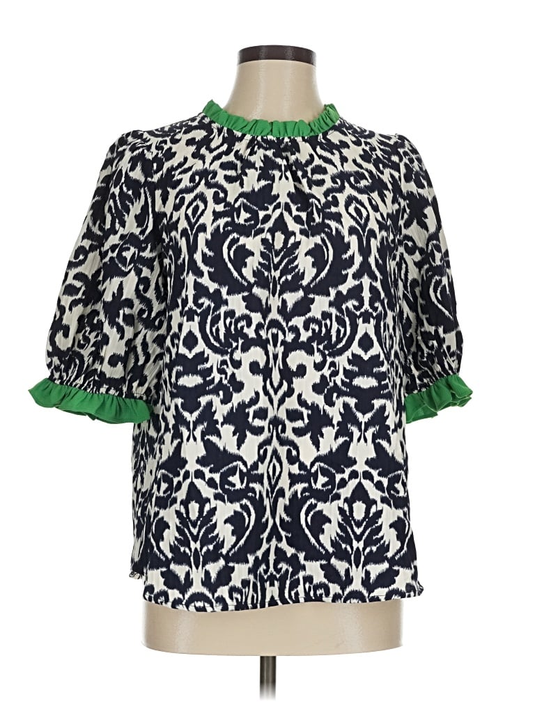 Pre-owned Voy 3/4 Sleeve Blouse In Green