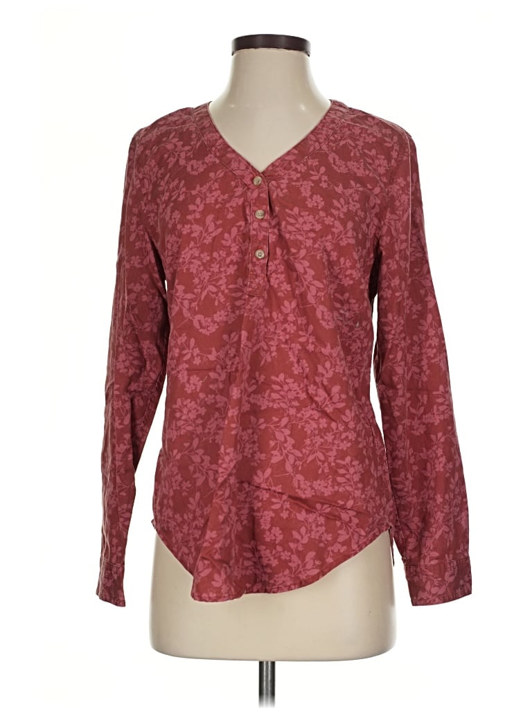 Pre-owned L.l.bean Long Sleeve Blouse In Burgundy