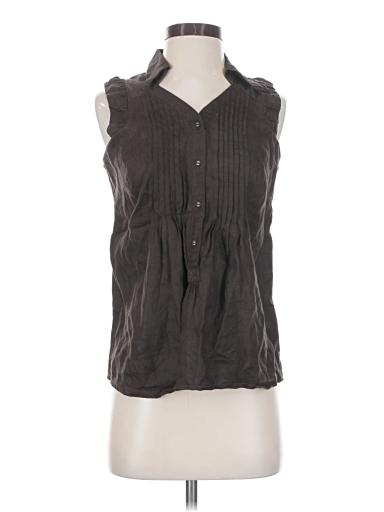 Pre-owned Carole Little Sleeveless Button Down Shirt In Gray