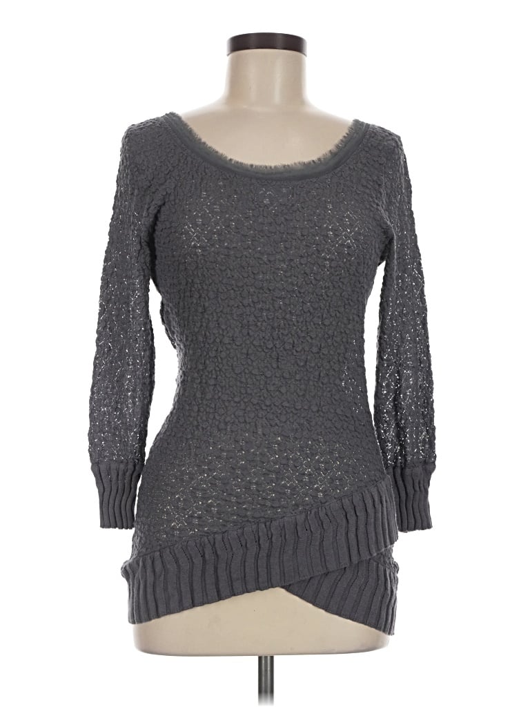 Pre-owned Deletta 3/4 Sleeve Top Gray Sweetheart Neckline Tops