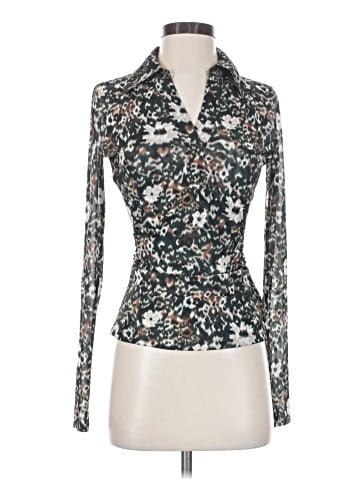 Madewell Long-Sleeve Polo Top in Floral Mesh (view 1)
