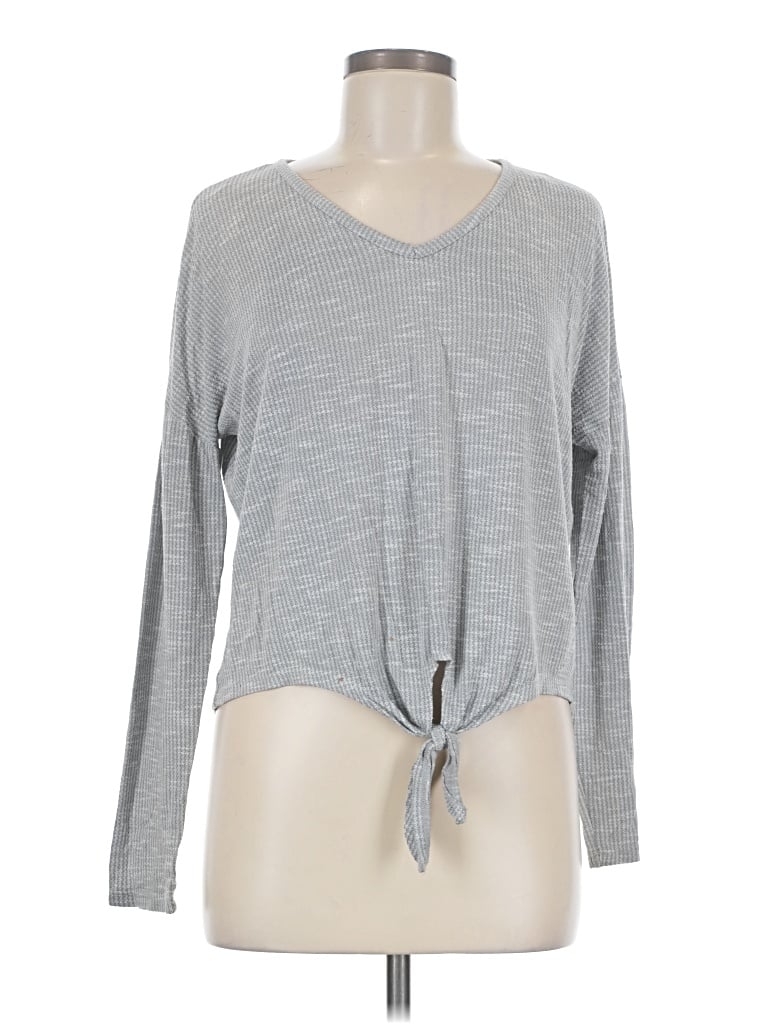 Pre-owned Pink Rose Long Sleeve Top Gray Crew Neck Tops