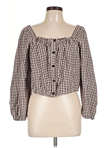 Madewell Puff-Sleeve Button-Front Crop Top in Plaid (view 1)