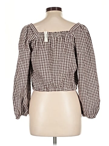 Madewell Puff-Sleeve Button-Front Crop Top in Plaid (view 2)
