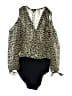 Topshop 100% Polyester Animal Print Green Bodysuit Size 12 - photo 2