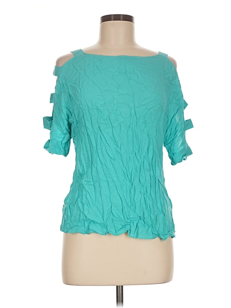 Pre-owned Cupio Short Sleeve Top Teal Cold Shoulder Neckline Tops