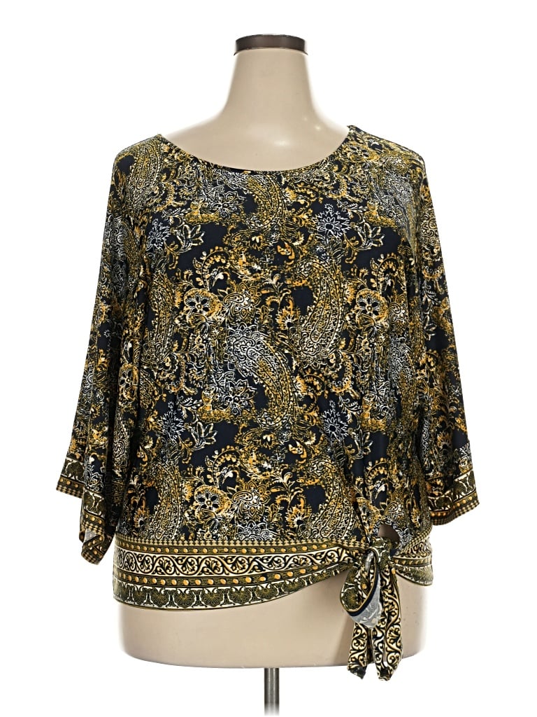 Pre-owned Perseption Concept 3/4 Sleeve Blouse In Gold