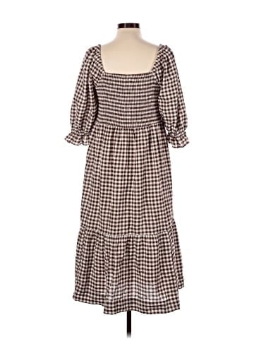 Madewell Lucie Elbow-Sleeve Smocked Midi Dress in Gingham (view 2)