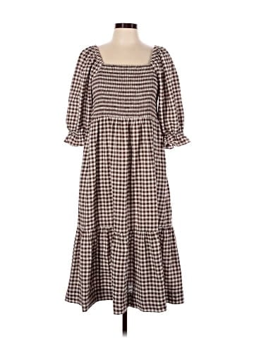 Madewell Lucie Elbow-Sleeve Smocked Midi Dress in Gingham (view 1)