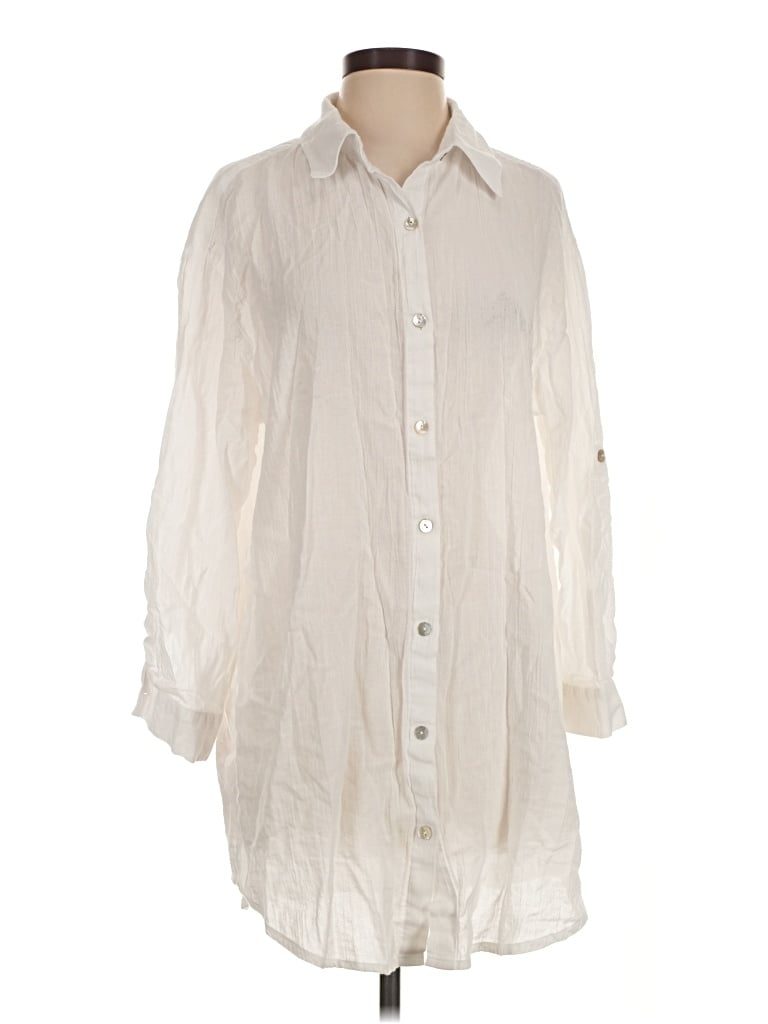 Pre-owned Becca 3/4 Sleeve Button Down Shirt In Ivory
