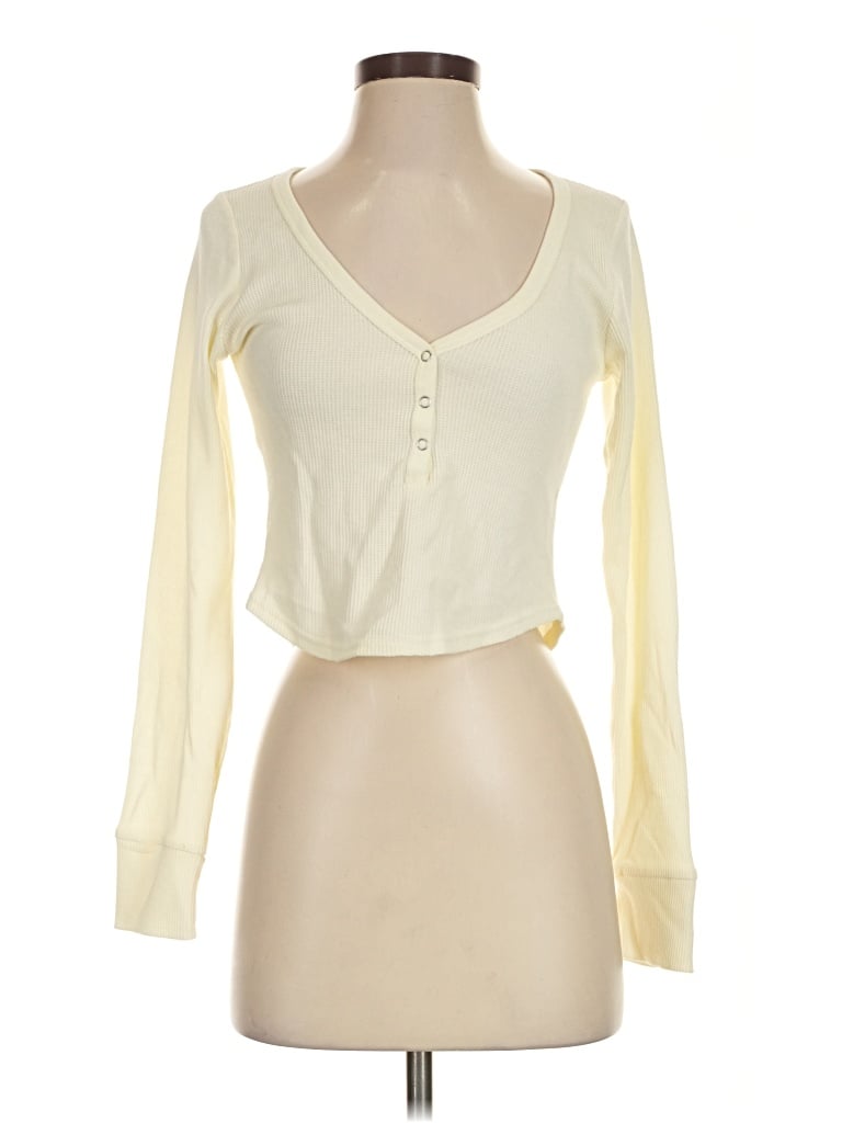 Pre-owned Forever 21 Long Sleeve Henley Shirt In Ivory
