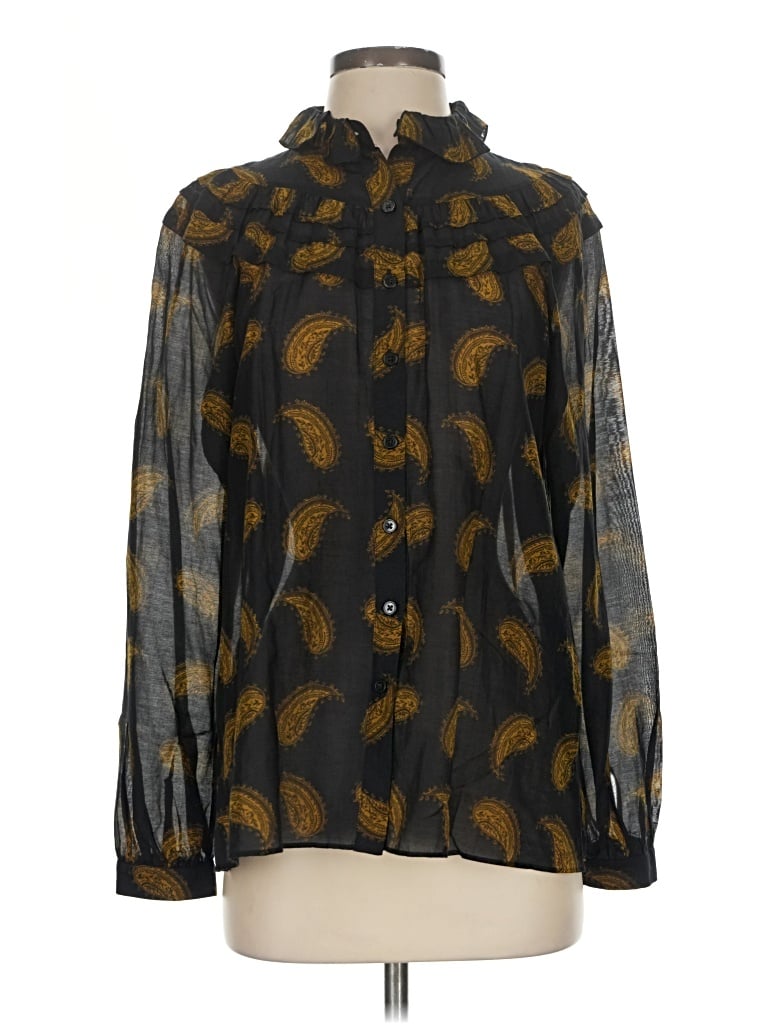 Pre-owned Massimo Dutti Long Sleeve Blouse In Black