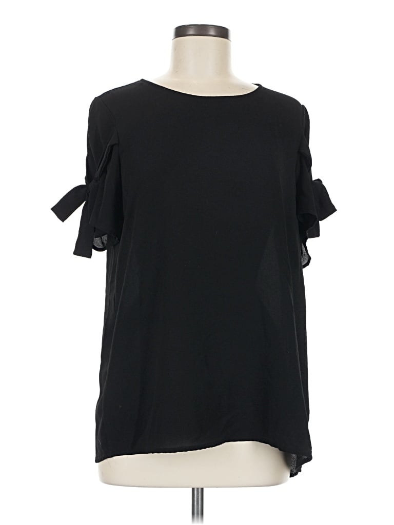 Pre-owned Pleione Short Sleeve Blouse In Black
