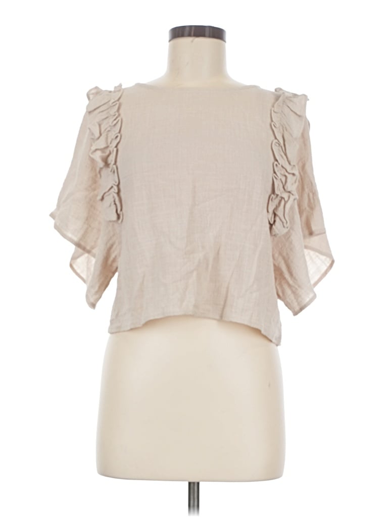 Pre-owned Pink Lily Short Sleeve Blouse In Tan