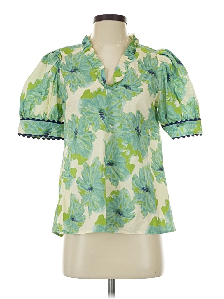 Pre-owned Entro Short Sleeve Blouse In Green