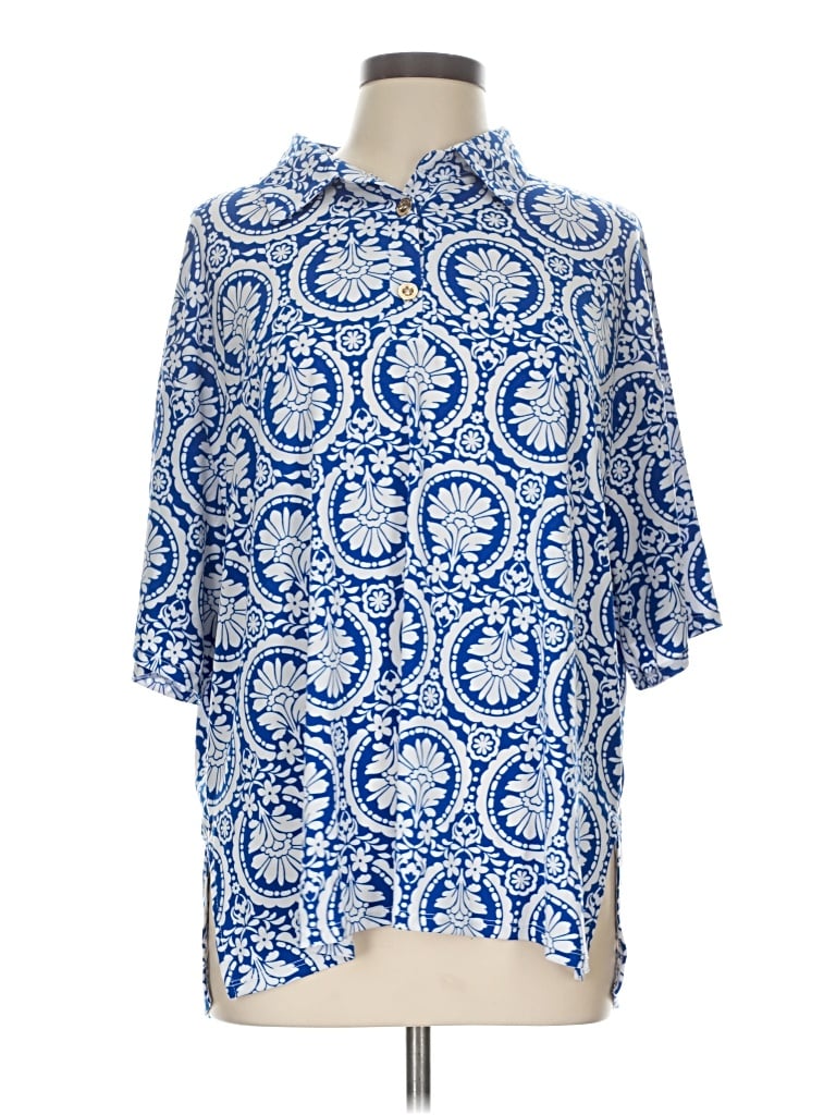 Pre-owned Dear Scarlett Short Sleeve Blouse In Blue