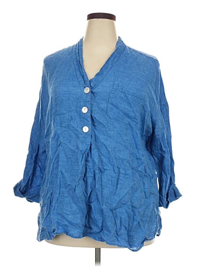 Pre-owned Purejill 3/4 Sleeve Button Down Shirt In Blue