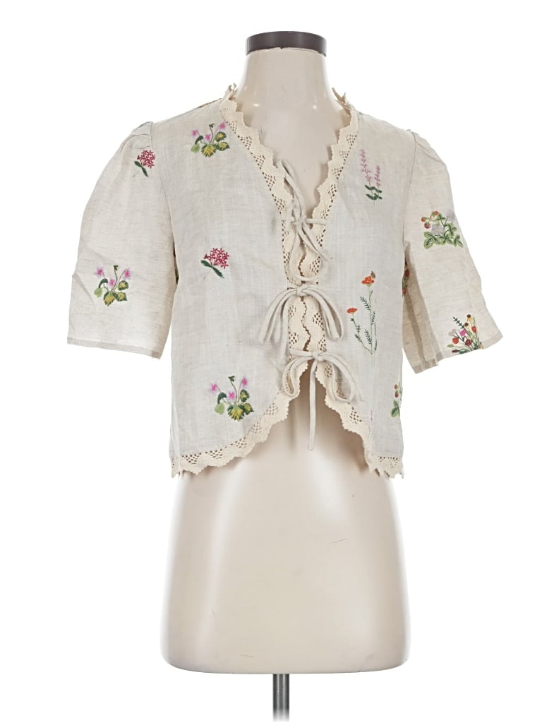 Pre-owned Vici Short Sleeve Blouse In Ivory