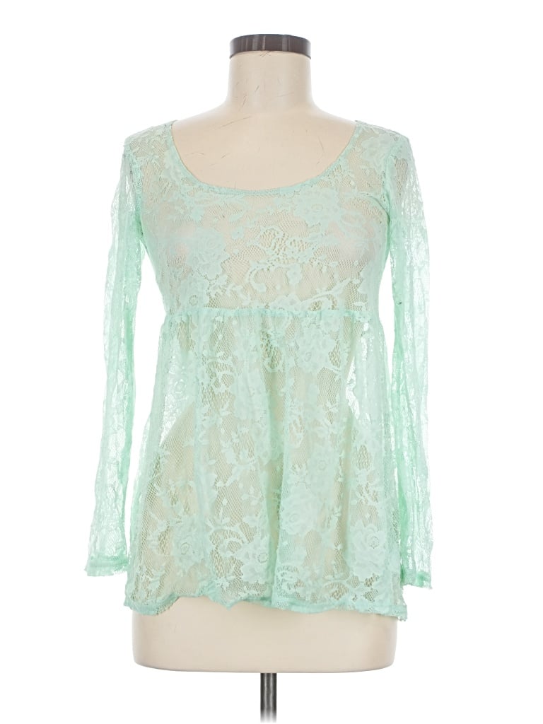 Pre-owned Grayson Long Sleeve Top Green Sweetheart Neckline Tops