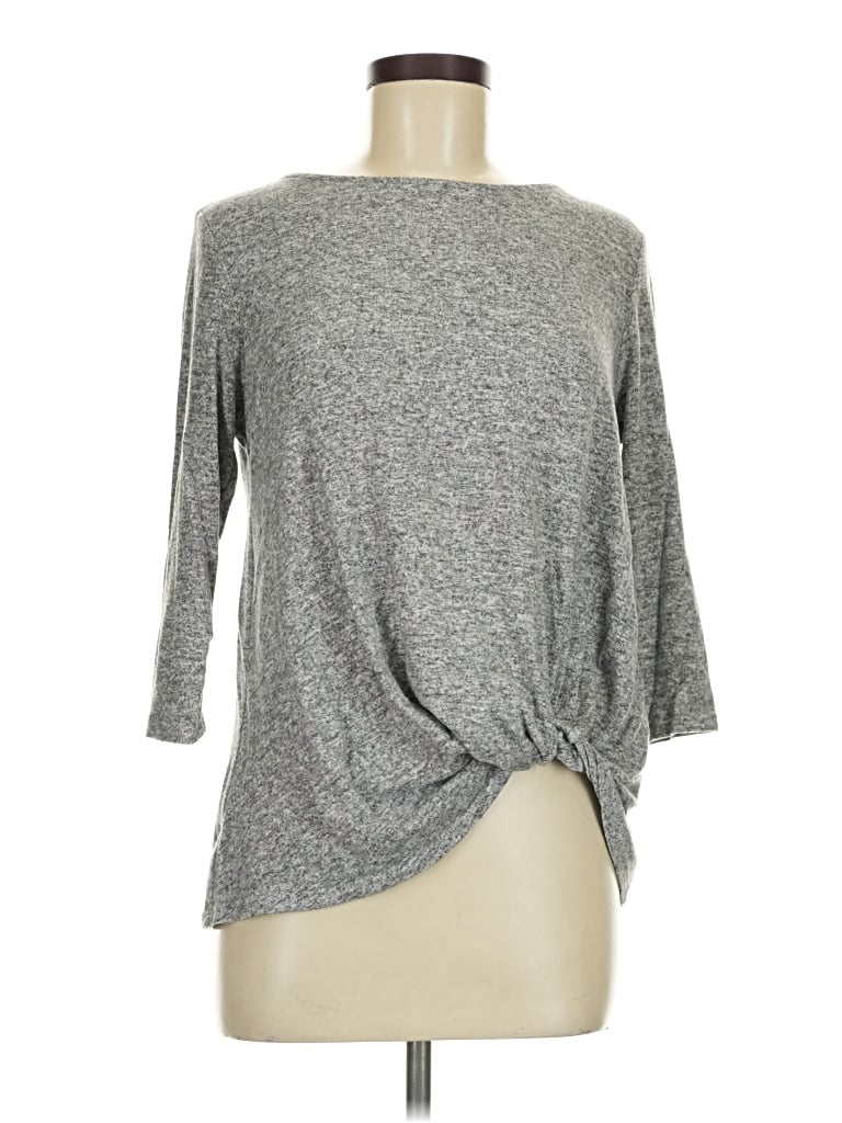 Pre-owned Gibson 3/4 Sleeve Top Gray Boatneck Tops