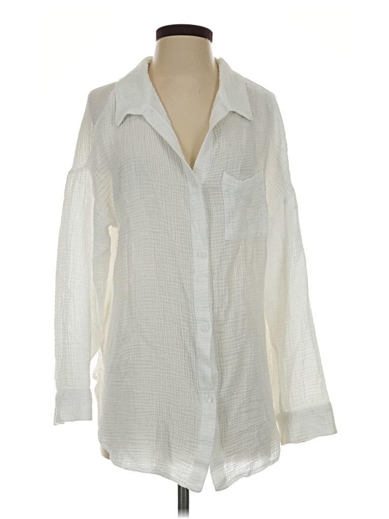 Pre-owned Shade & Shore Long Sleeve Blouse In Ivory