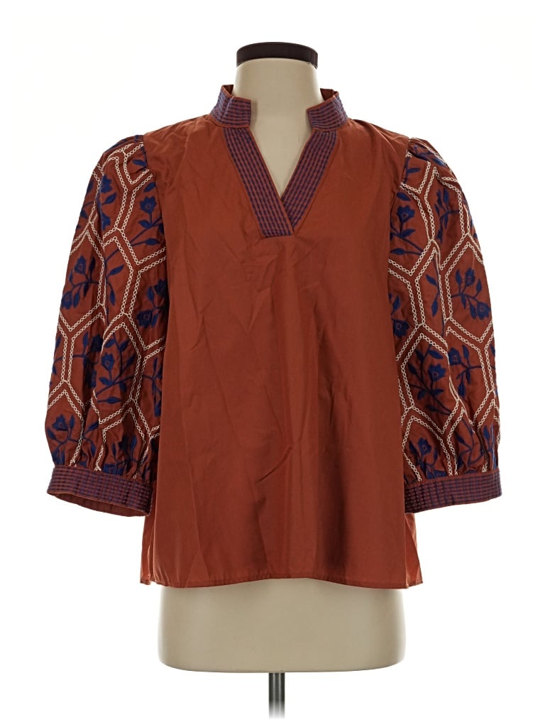Pre-owned Entro 3/4 Sleeve Blouse In Brown