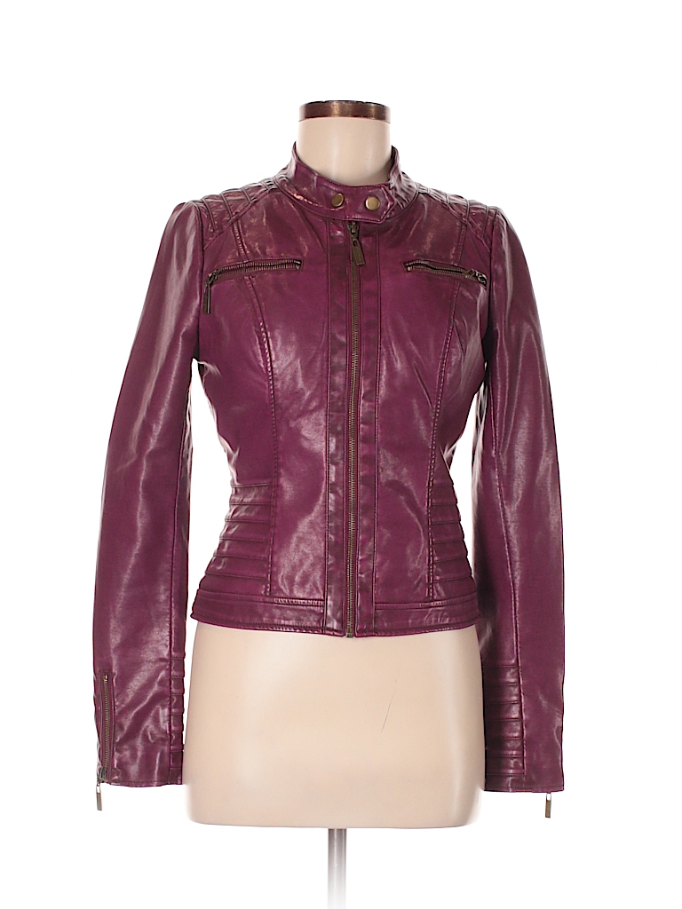 guess burgundy leather jacket