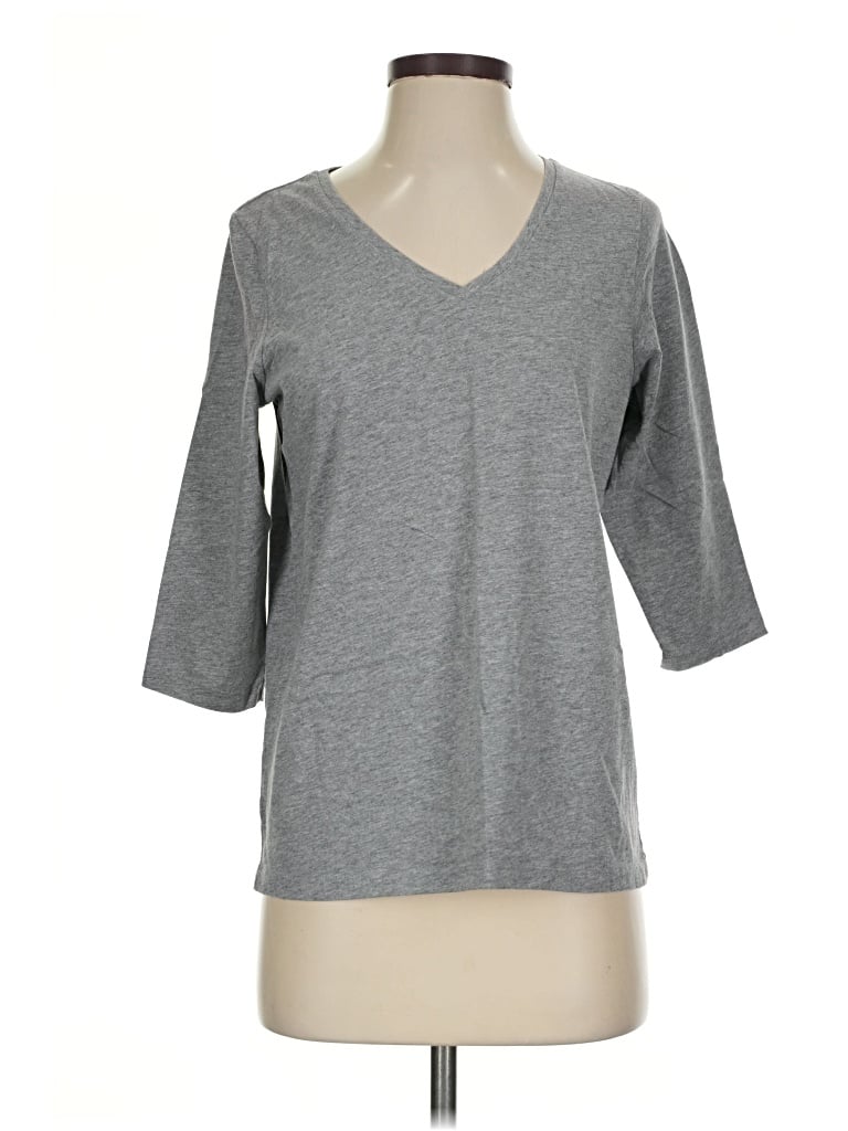 Pre-owned Hue 3/4 Sleeve T-shirt In Gray