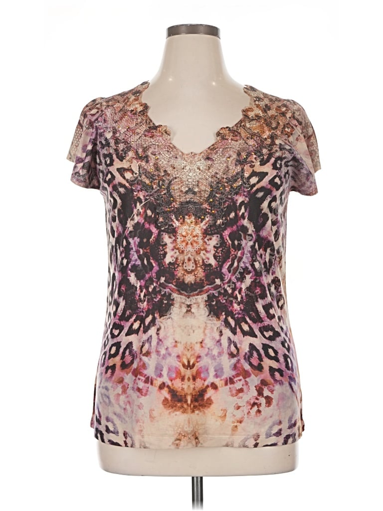Pre-owned One World Short Sleeve Top Purple V-neck Tops