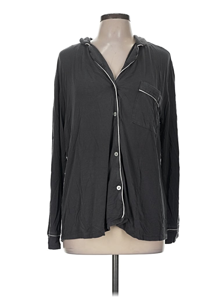 Pre-owned Eberjey Long Sleeve Button Down Shirt In Gray