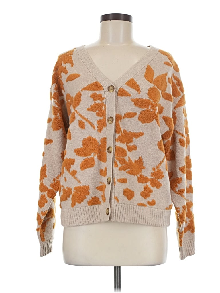 Pre-owned Garnet Hill Cashmere Cardigan Sweater In Orange