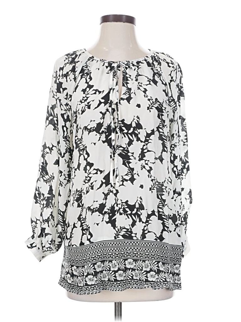 Pre-owned Tolani 3/4 Sleeve Silk Top Gray Keyhole Neckline Tops