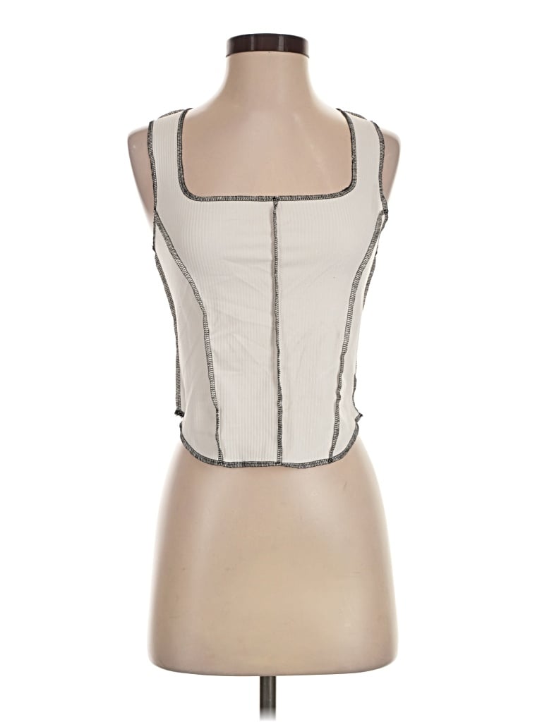 Pre-owned Gaze Sleeveless Top Silver Square Neckline Tops