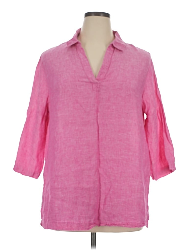 Pre-owned Tahari 3/4 Sleeve Button Down Shirt In Pink
