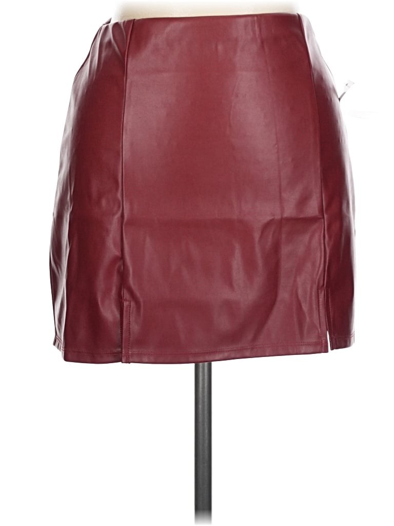 Pre-owned Popular 21 Faux Leather Skirt In Burgundy
