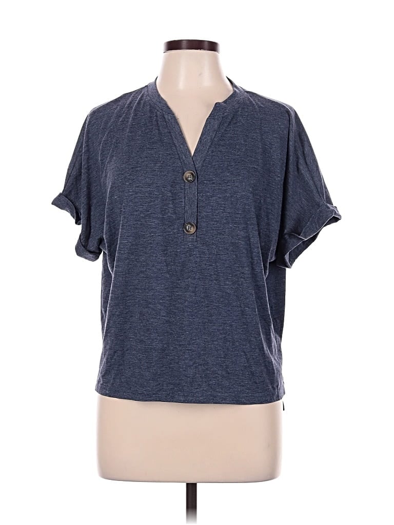 Pre-owned Shein Short Sleeve Henley Shirt In Blue