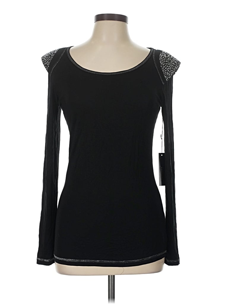 Bcbgmaxazria Long Sleeve Top Black Sweetheart Neckline Tops