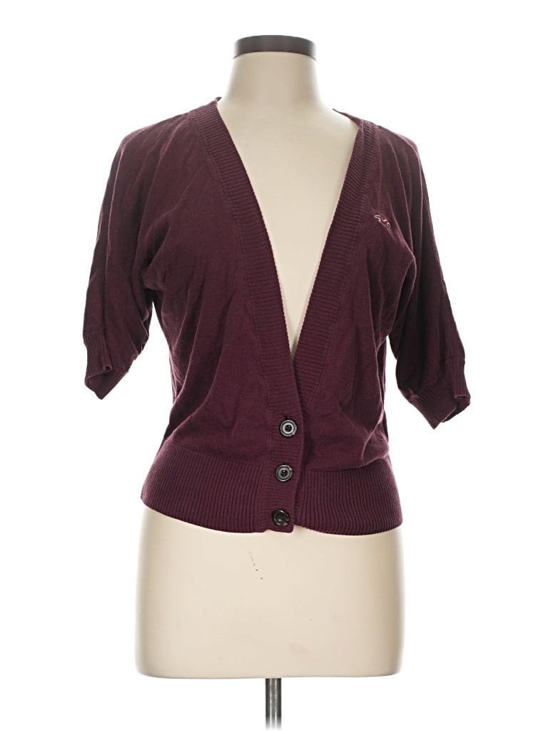 Pre-owned Hollister Cardigan Sweater In Burgundy
