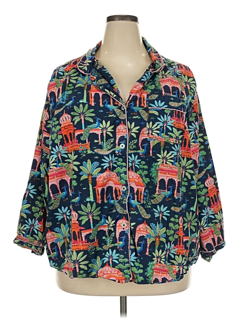 Pre-owned Printfresh 3/4 Sleeve Button Down Shirt In Blue