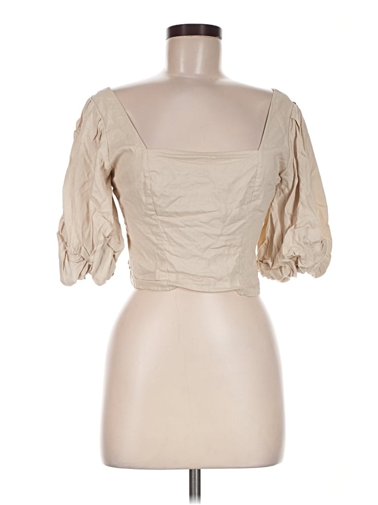 Pre-owned Open Edit 3/4 Sleeve Top Tan Sweetheart Neckline Tops