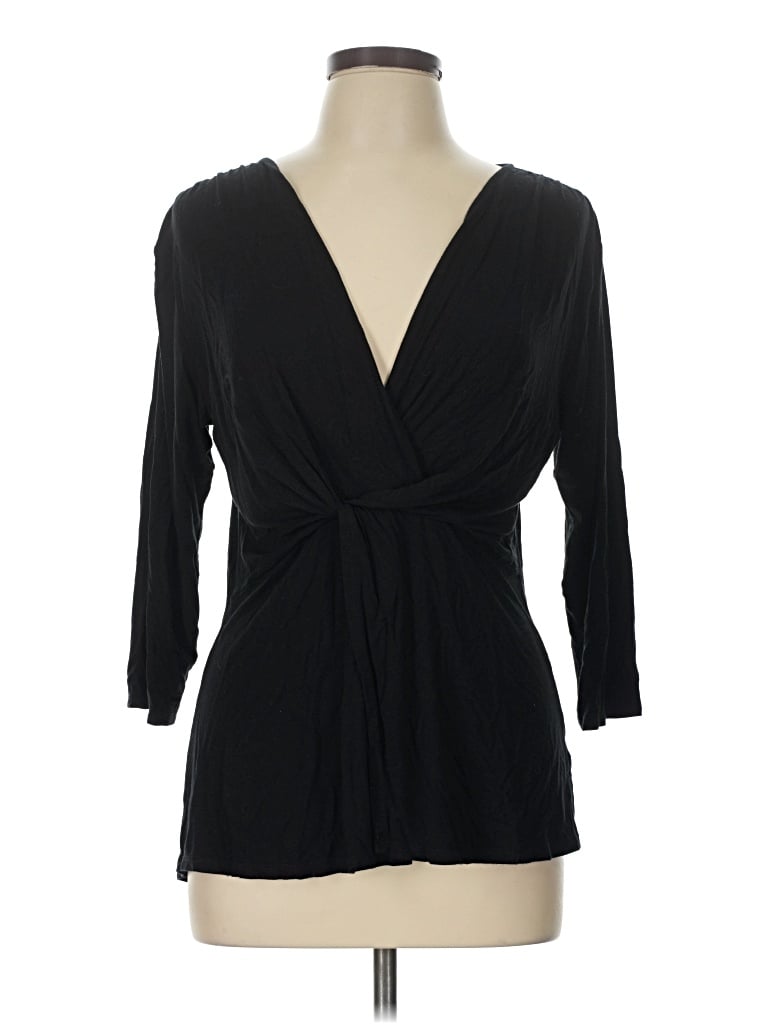 Pre-owned Loveappella 3/4 Sleeve Top Black Plunge Neckline Tops