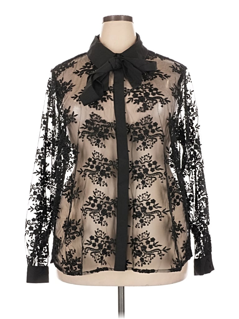 Pre-owned Eloquii Long Sleeve Blouse In Black
