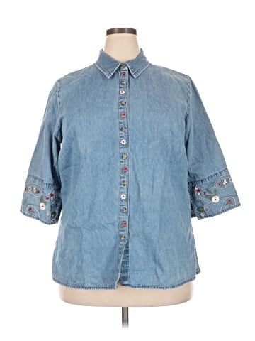 Fashion Bug 3/4 Sleeve Button-Down Shirt (view 1)