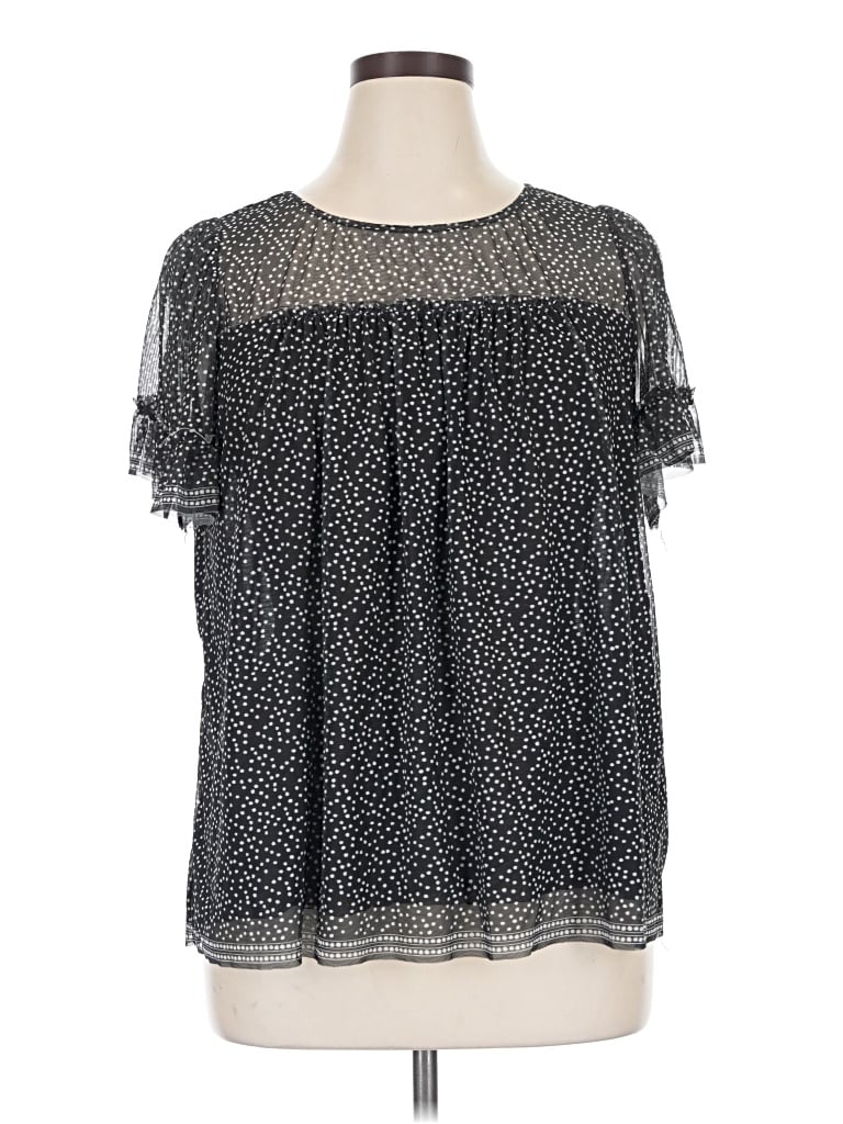Pre-owned Max Studio Short Sleeve Blouse In Black