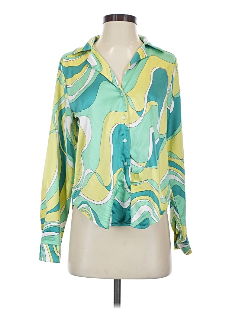 Pre-owned Timing Long Sleeve Blouse In Green