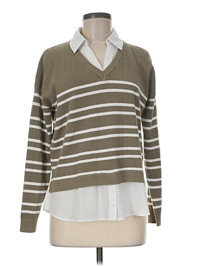 Pre-owned Belldini Long Sleeve Top Brown V-neck Tops