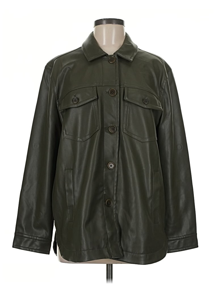 Pre-owned Madewell Faux Leather Jacket In Green
