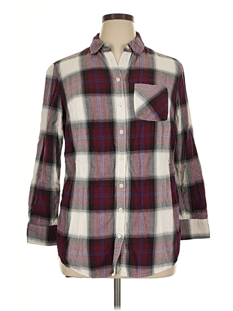 Pre-owned Ava & Viv 3/4 Sleeve Button Down Shirt In Burgundy